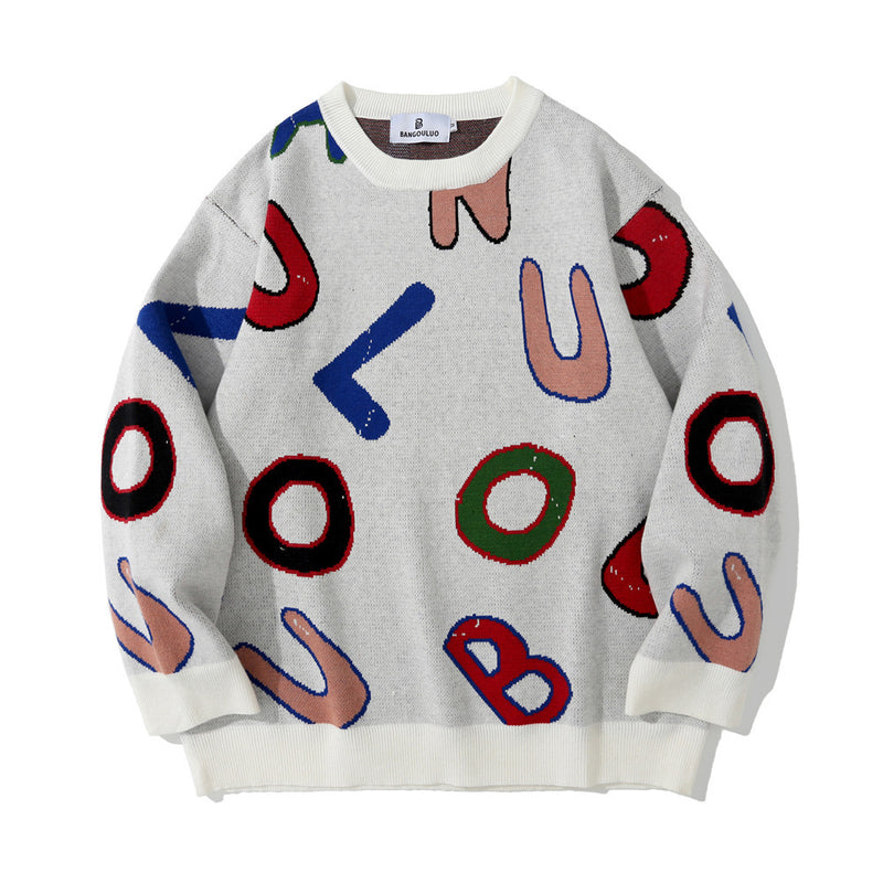 Men Sweater Letter Jacquard Sweater Men's round Neck Sweater Autumn