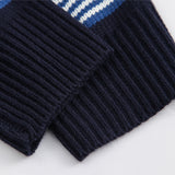 Men Sweater Embroidered Letter Patch Striped Sweater Men's Loose round Neck Pullover