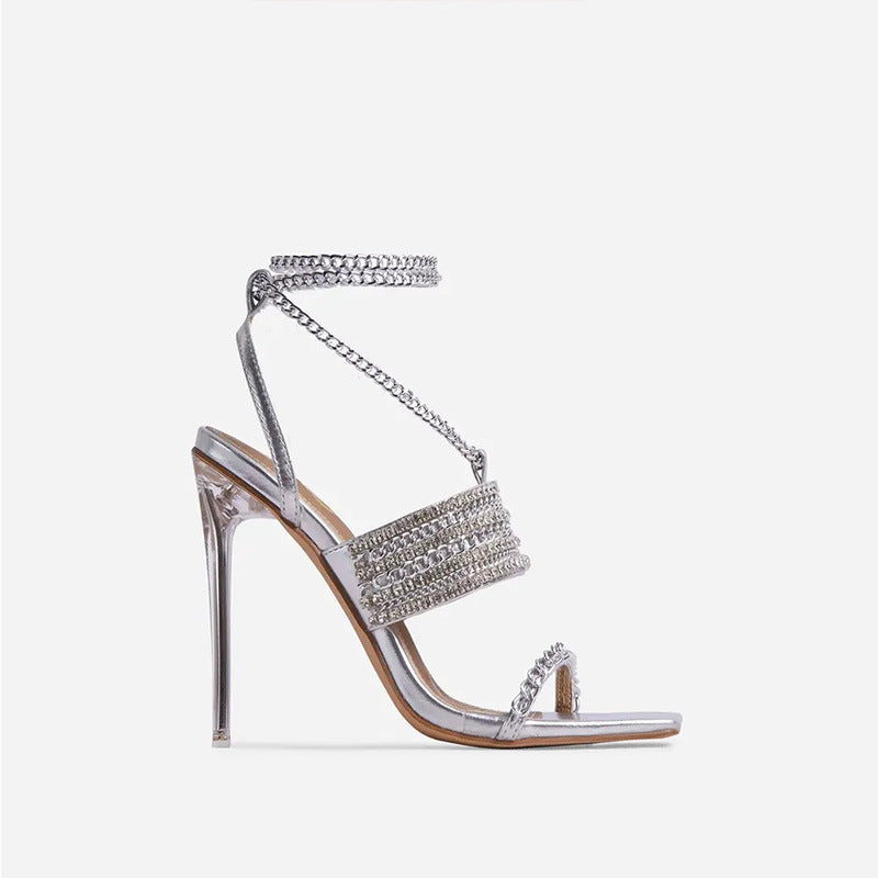 Gold Heels Summer Chain High Heels Women's French Casual Sandals