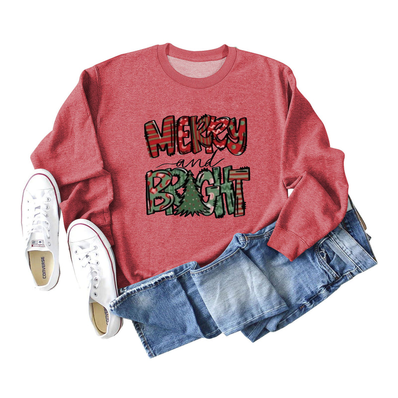 Merry and Bright Sweatshirts Women Autumn and Winter Long-Sleeved Shirt
