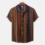 Camp Collar Shirt Striped Short Sleeve Shirt