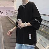 Men T-Shirts Three-Quarter Sleeve Loose Ice Silk