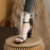 Nude Block Heels Sandals Women's Summer Chunky Heel Roman Shoes High Heels