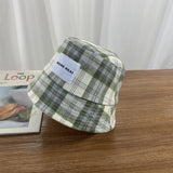 Vintage Check Bucket Hat Letter Plaid Patch
