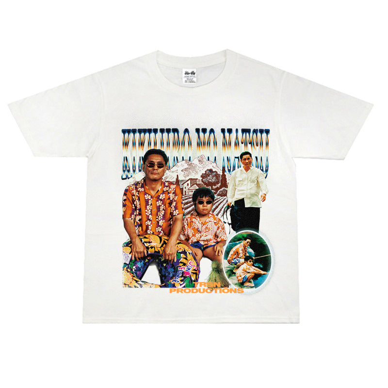 Film Star T Shirt Summer Loose Heavy round Neck Street T-shirt Men and Women