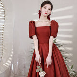 Long Homecoming Dresses Winter Arms Hiding Wine Red Engagement Dress