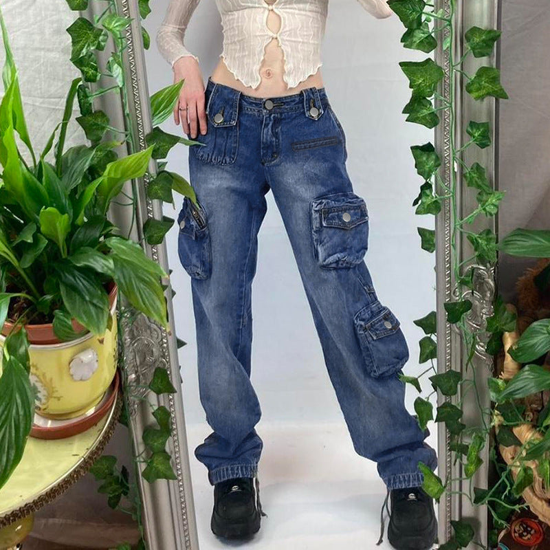 Julia Fox Low Rise Jeans Fashion Heavy Industry Style Worn Looking Washed-out Brushed White Vintage Pocket Straight Casual Trousers