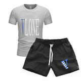 Vlone T Shirts & Shorts 2 Piece Set Men'S Short Sleeve Sports Beach Shorts Round Neck T-Shirt