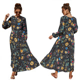 Coachella Music Festival Outfits Fashion Early Spring Printed Dress Casual Long Sleeve Loose