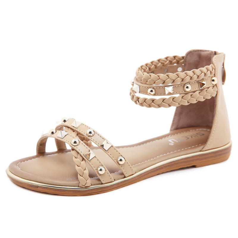 Fancy Sandals Rivet Braid Large Size Flat Bottom Retro Sandals