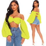 Coachella Music Festival Outfits Chest-Wrapped Backless Lantern Sleeve Top