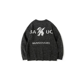 Men Sweater Cartoon Jacquard Sweater Men's Loose round Neck Pullover