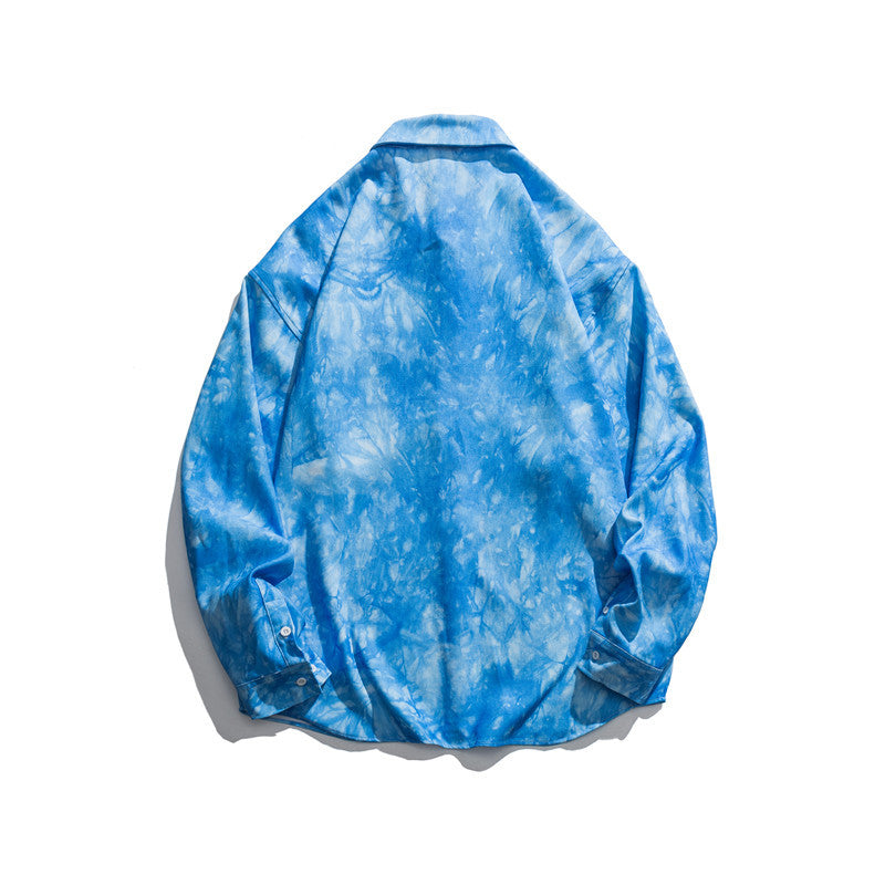 Man Fall Outfis Tie-Dyed Long-Sleeved Shirt Loose Casual Shirt