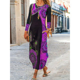 Romanian Gypsy Outfits Printed Long Sleeve Dress