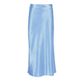 MIDI Mauve Skirt Spring and Summer Satin Purple Mid-Length High Waist Sheath A- line Skirt
