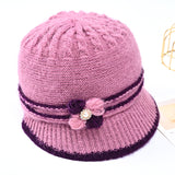 Red Beanie Hat Winter Knitted Woolen Cap Rabbit Hair Fleece-Lined