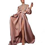 Long Homecoming Dresses Summer Pink Evening Dress Sexy Slit Elegant Dress