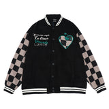 Valentine's Day Jacket Heart Letter Embroidery Contrast Color Jacket Coat Men Loose Lapel Couple Baseball Uniform