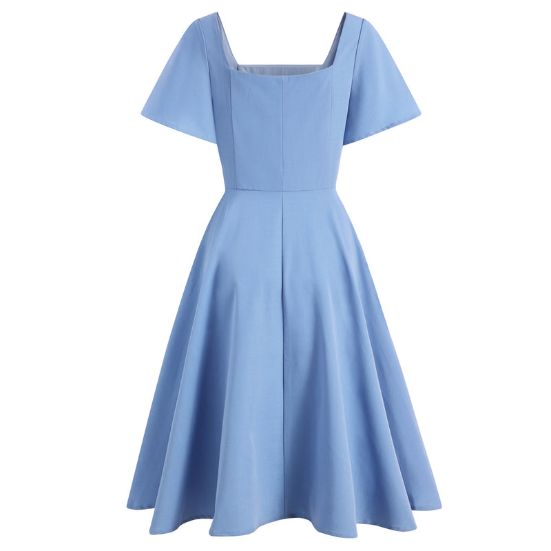 Regency Dress Square Collar Backless Ruffle Sleeve Dress