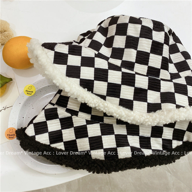 Vintage Check Bucket Hat Faux Cashmere