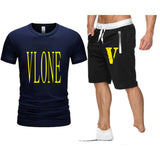 Vlone T Shirts & Shorts 2 Piece Set Men'S Printed Casual Short-Sleeved T-Shirt