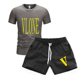 Vlone T Shirts & Shorts 2 Piece Set Men'S T-Shirt Set Casual Sweatpants Beach Shorts