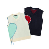 Men Sweater Hand Stitching Color Matching Sweater Waistcoat Men Loose V-neck Sleeveless Sweater Vest Outer Wear