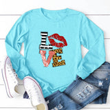 Valentine's Day T Shirts Couples round Neck Leopard Print Love Women's Casual Long Sleeve Bottoming Shirt