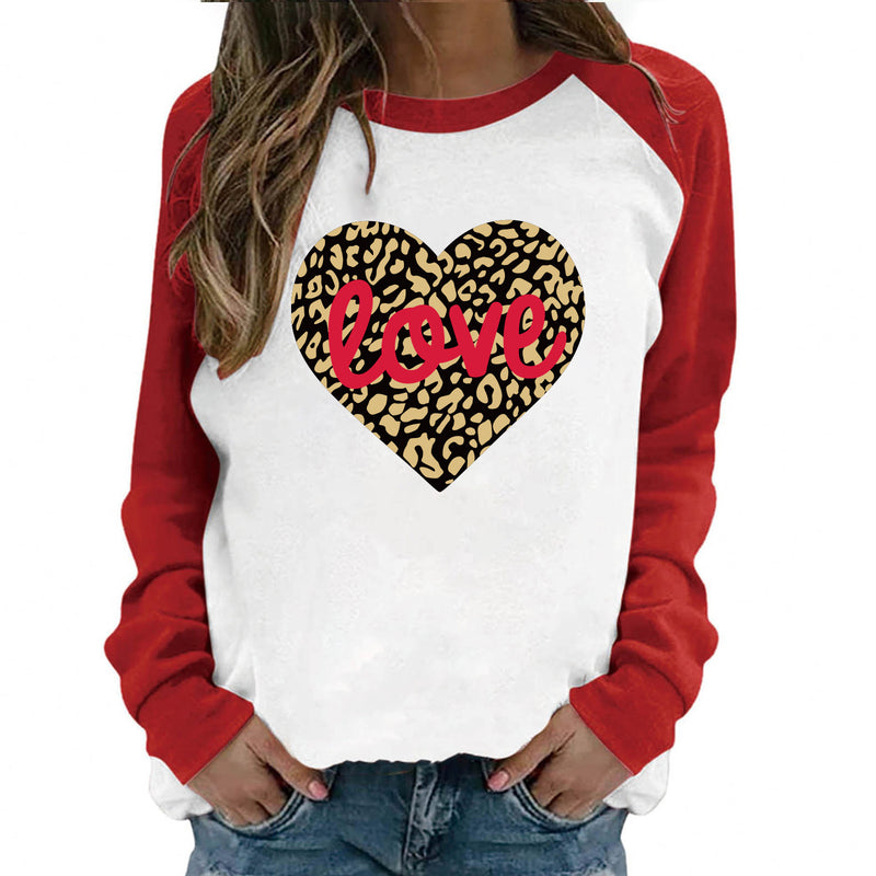 Valentine's Day T Shirt Pattern Heart Printing Long Sleeve Women's T-shirt