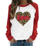 Valentine's Day T Shirt Pattern Heart Printing Long Sleeve Women's T-shirt