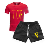 Vlone T Shirts & Shorts 2 Piece Set Men'S T-Shirt Set Casual Sweatpants Beach Shorts