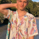 Rave Outfits Men T Shirt Casual Drape Flower Shirt