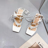 White Strappy Heels Autumn Triangle Heel Roman Lace-up High-Heeled Sandals Women