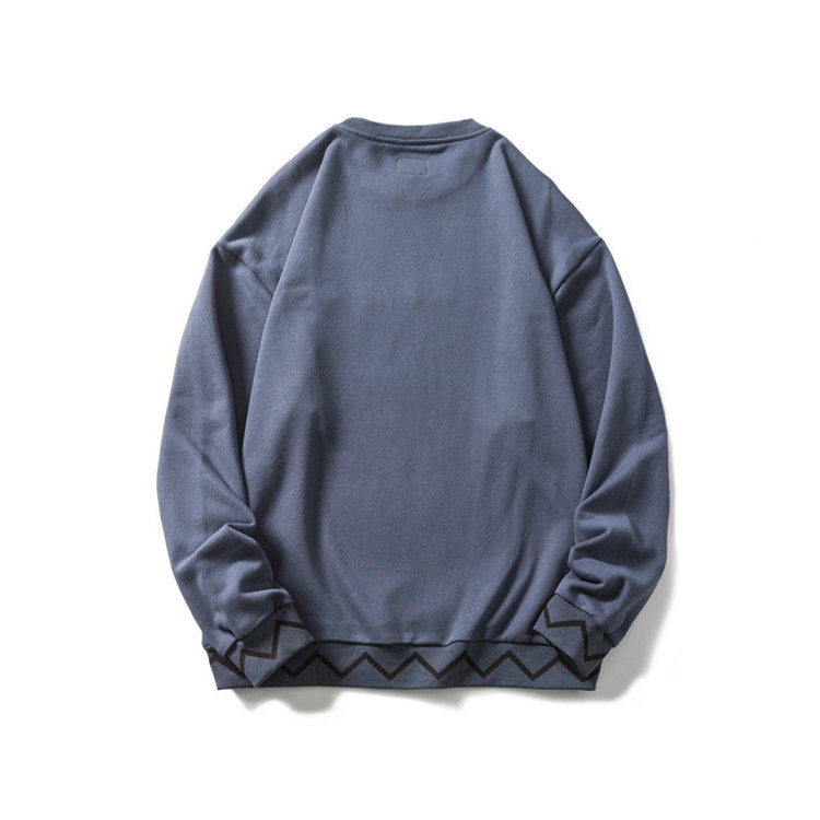 Men's Graphic Hoodies Men's Autumn Sweater Printed Wavy Line Hemline Bottoming Shirt