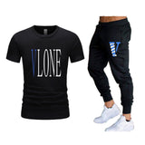 Vlone T Shirts & Pants 2 Piece Set Men'S Suit Summer T-Shirt Short Sleeve Trousers Sports And Leisure