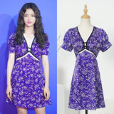 MIDI Mauve Wrap Dress Purple Chiffon Floral Dress for Women Summer Slim Fit Printed Dress