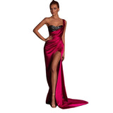 Maxi Burgundy Dress Formal Sexy Women Clothing Summer Dress Beaded Dress