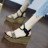 High Heels Slippers Bohemian Sandals Summer Fashion Printing Mesh Platform High Heels