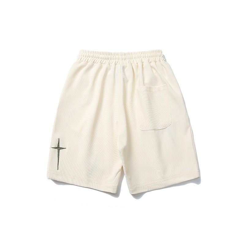 Men Shorts Summer Embroidered Casual Sweatpants Baggy Straight Trousers