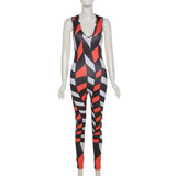 Summer Women's Sexy Low-Cut Fashion Printed High Waist Tight Casual Sports Jumpsuit