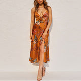 Nine Britton Dress Collar Spaghetti-Strap Floral Print Women's Bow Beach Backless