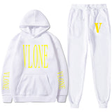 Vlone Hoodie & Pants 2 Piece Set Printed Sweater Loose Hooded Sweater Casual