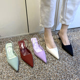 Nude Low Block Heel Pointed Toe Shallow Mouth Back Strap Thin Mid Heel
