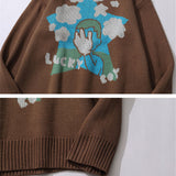 Men Sweater Cartoon Jacquard Sweater Men's Loose round Neck Pullover