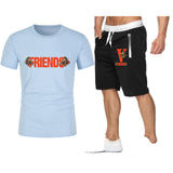 Vlone T Shirts & Shorts 2 Piece Set Large V Printed Short Sleeve Loose Short Sleeve T-Shirt Shorts