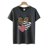 Valentine's Day T Shirts Couples Color Leopard Print Heart Printing Women's Pullover Short Sleeve T-shirt