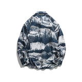 Man Fall Outfis Autumn Creative Printing Long Sleeve Shirt Boys Loose Oversize Outerwear Shirt