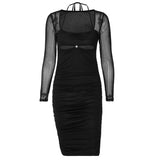 Kendall Jenner Wedding Guest Dress Sexy Long Sleeve Pleated Mesh