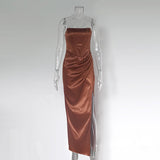Taffeta Dress Vintage Strapless Long Type Temperament Split Dress Gown