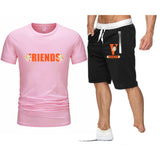 Vlone T Shirts & Shorts 2 Piece Set Large V Printed Short Sleeve Loose Short Sleeve T-Shirt Shorts